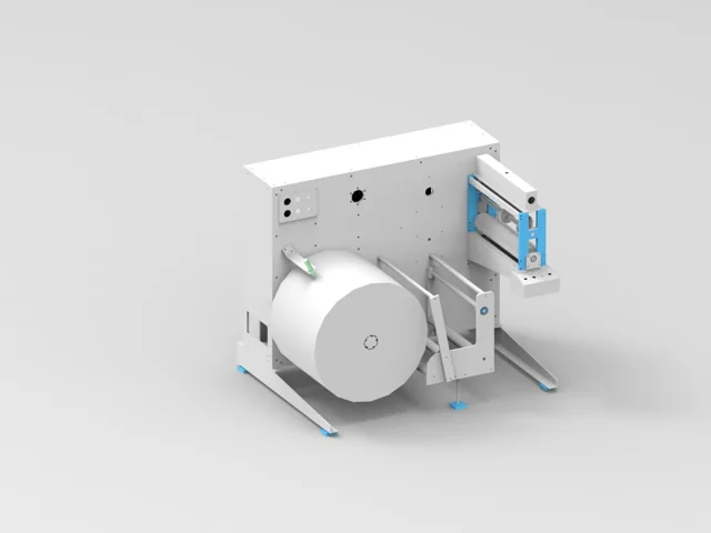 CAD rendering of a compact modular material infeed unit